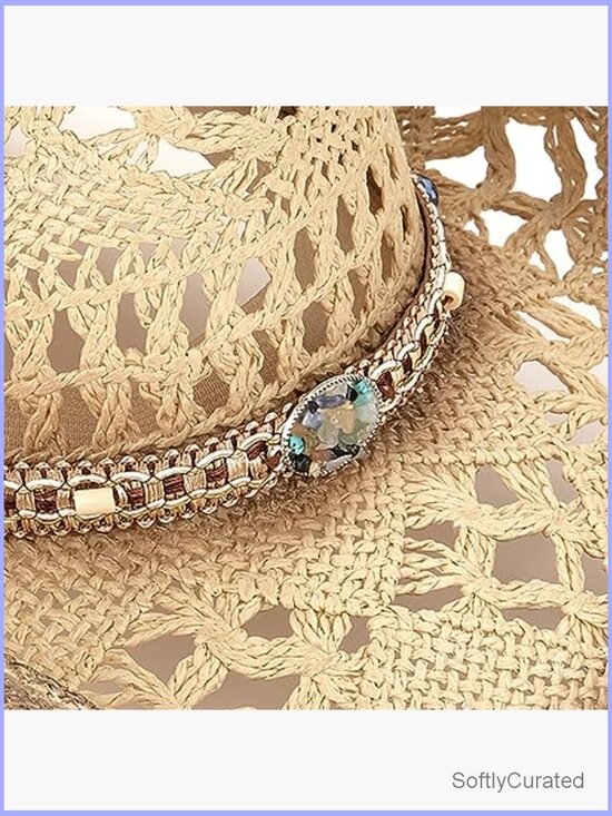 Straw Cowboy Hat with Two Decorative Bands - Handmade Sun Hat main image 5